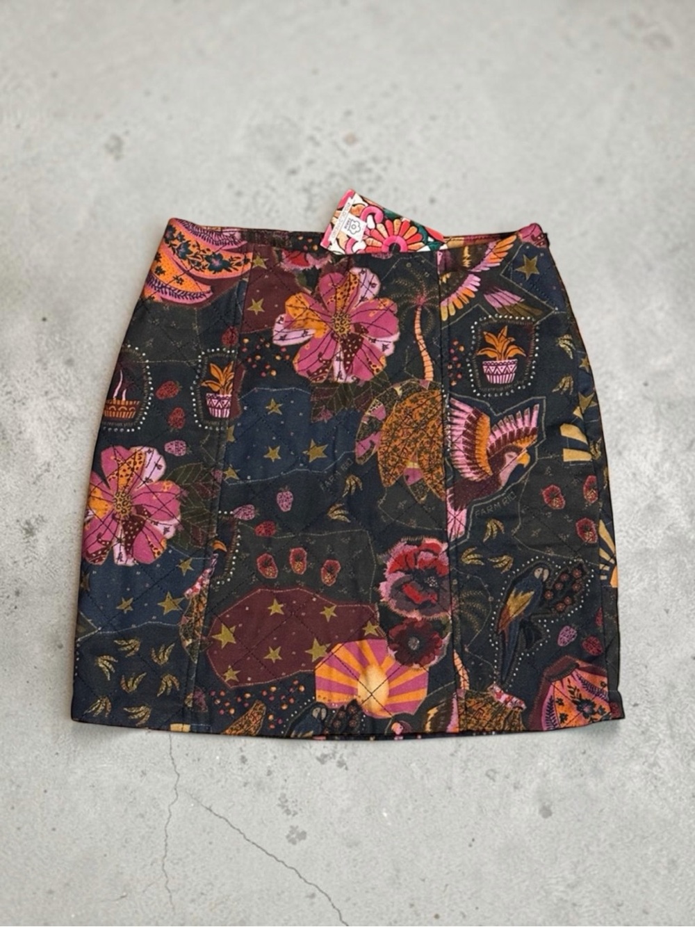 NEW Farm Rio Anthropologie Animal Celestial Floral Print Quilted Boho Mini Skirt